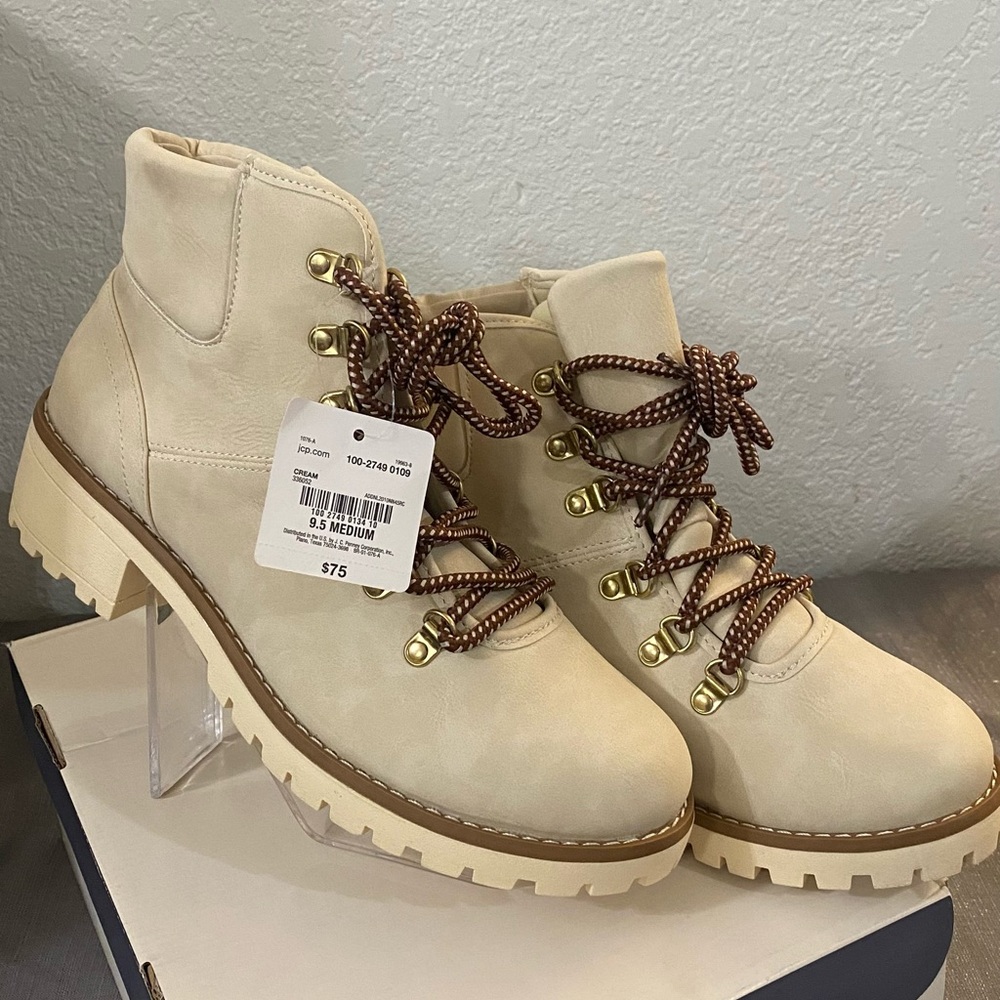 St. John's Bay Cream Lace-Up Boots